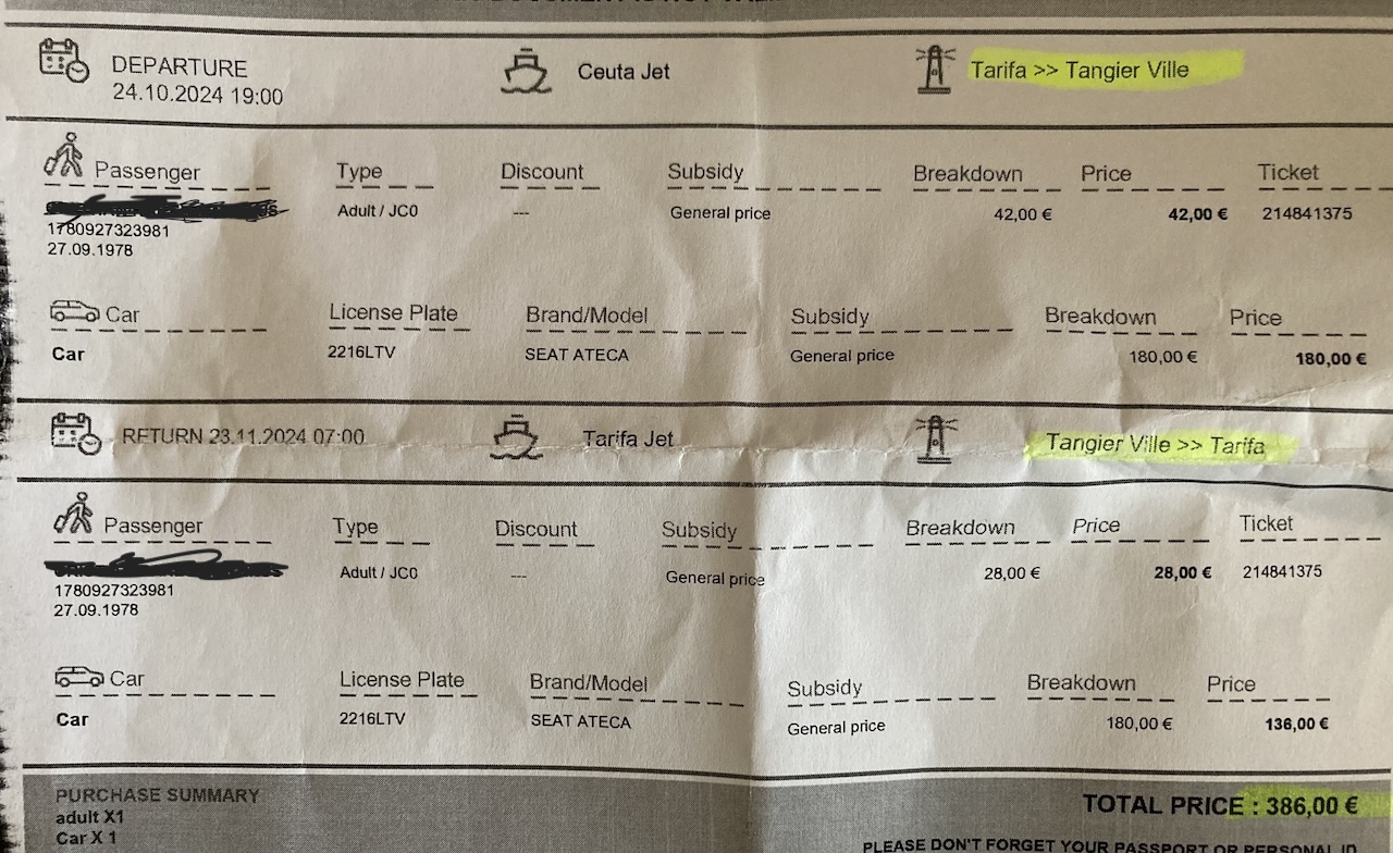 ferry tangier to tarifa ticket